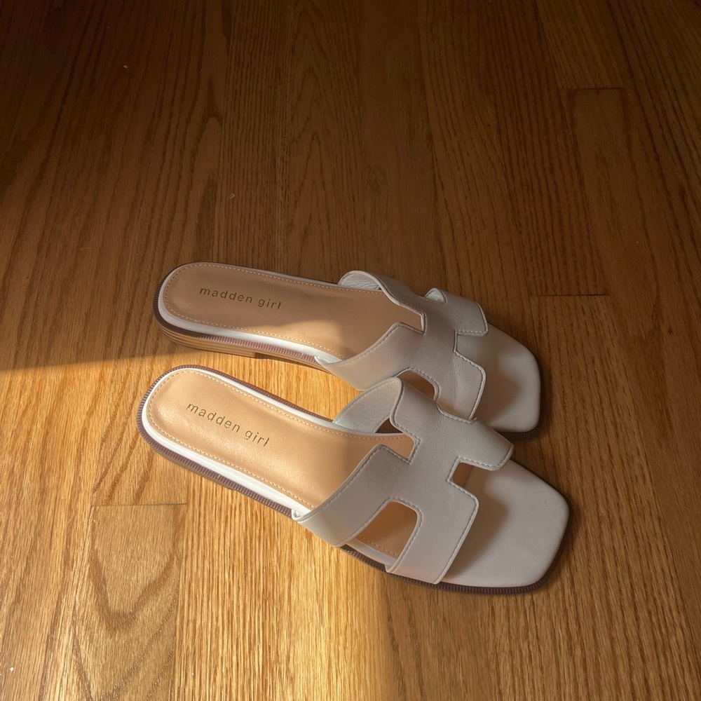 Madden Girl White Minimalist Sandals with H-Strap Design